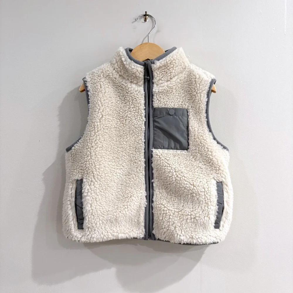 Janie and Jack Toddler Kids Unisex Sherpa Vest 3T Cream Zip Preppy Cozy